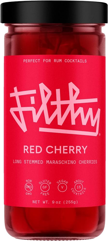 Filthy Red Cherry Long Stemmed Maraschino Cherries 9oz