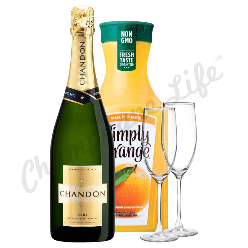 Chandon California Brut 750ml, Simply Orange Juice 52 oz, Champagne Flute Mimosa Bundle