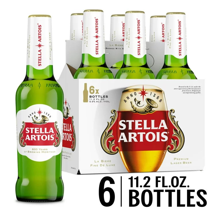 Stella Artois Premium Lager Beer 11.2 oz 6 Pack Bottles