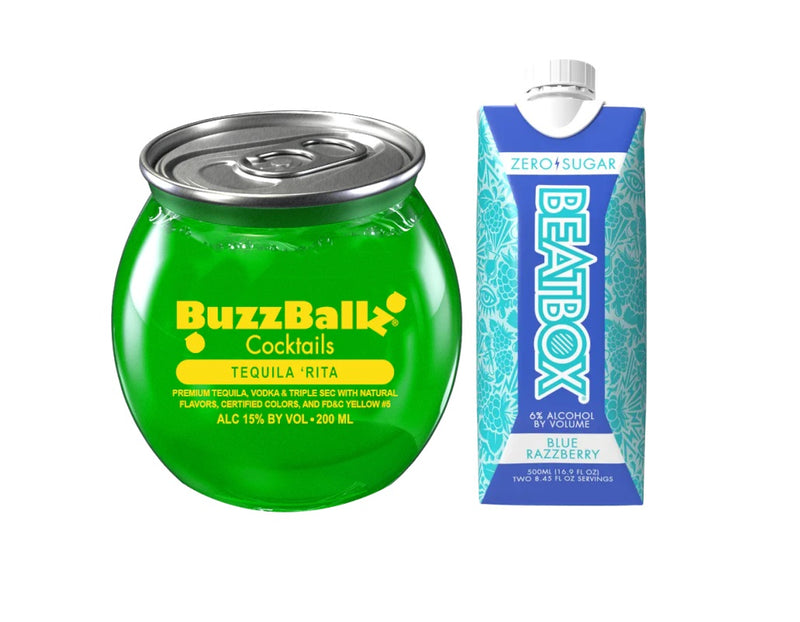 BuzzBallz Cocktails 2 Tequila Rita 200ml + Beatbox Blue Razzberry 1  16.9oz Bundle