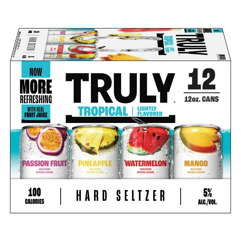 Truly Tropical  Passion Fruit,Pineapple,Watermelon,Mango Mix Variety Pack 12oz 12 Pack Can