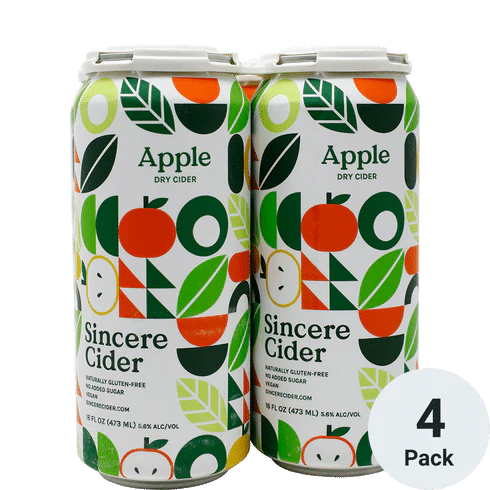 Sincere Cider Apple Dry Cider 16oz 4 Pack Can